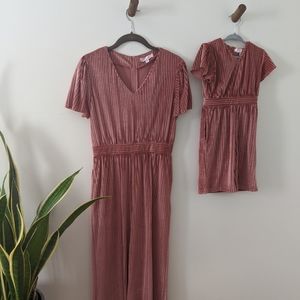 Ivy City Co Rosie Pink Velvet Jumpsuit EUC